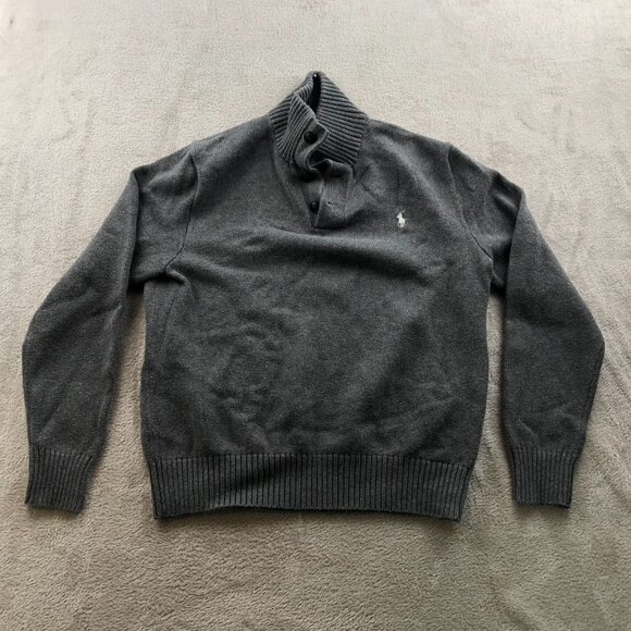Polo Ralph Lauren Mens Sweater Medium Pullover Mock Neck Cotton Gray Knit Cozy - Picture 11 of 12